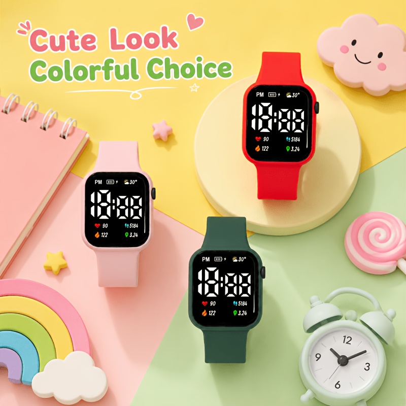 3pcs Square LED Digital Watch Set, Unisex Gift